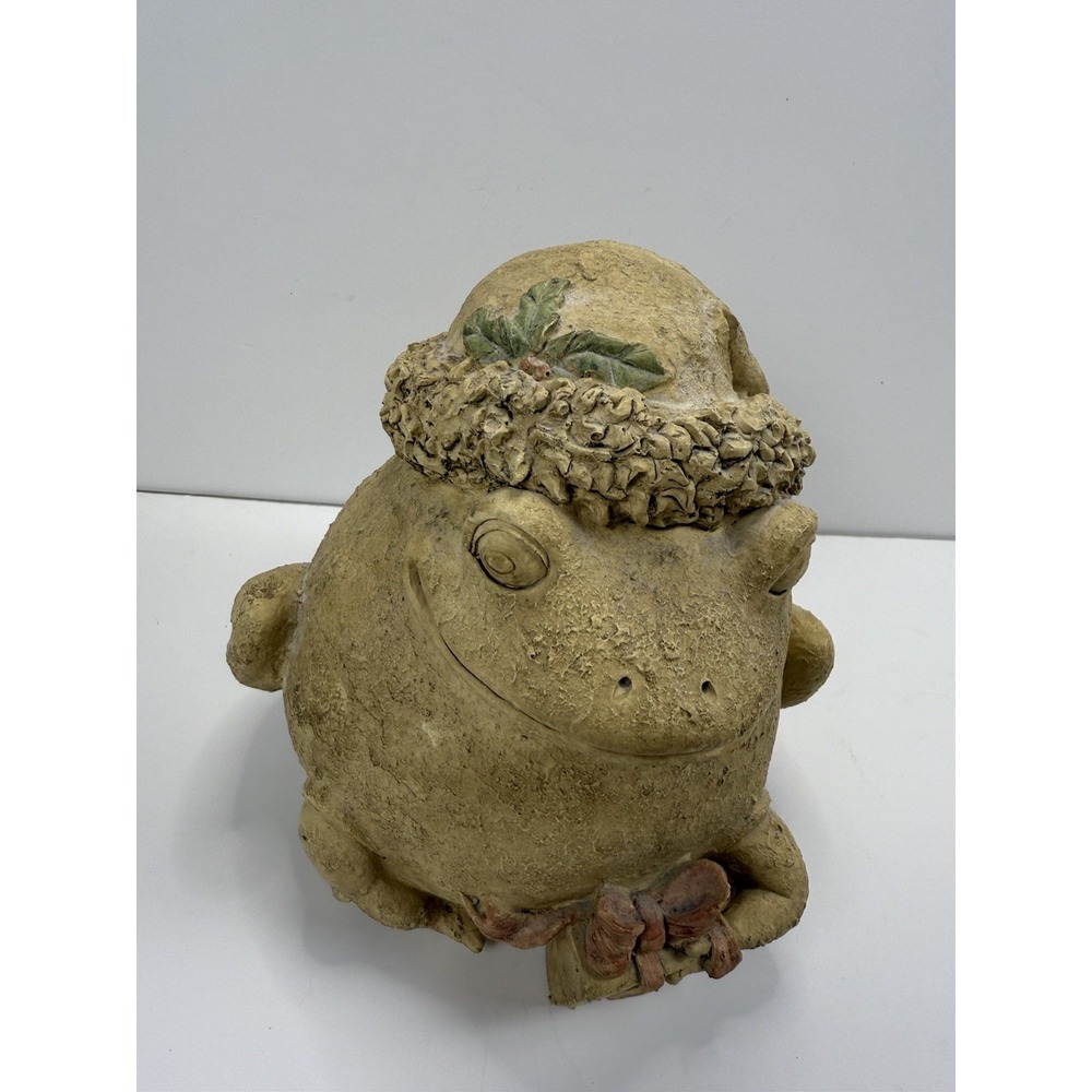 Garden Christmas Frog with Hat and Gift Resin Tan with Statue Outdoor 7 x 8" - Picture 2 of 8